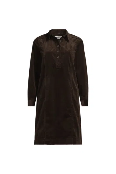 Lands' End Women's Plus Size Wide Wale Corduroy Popover Shirt Dress In Brown