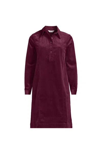 Lands' End Women's Plus Size Wide Wale Corduroy Popover Shirt Dress In Red