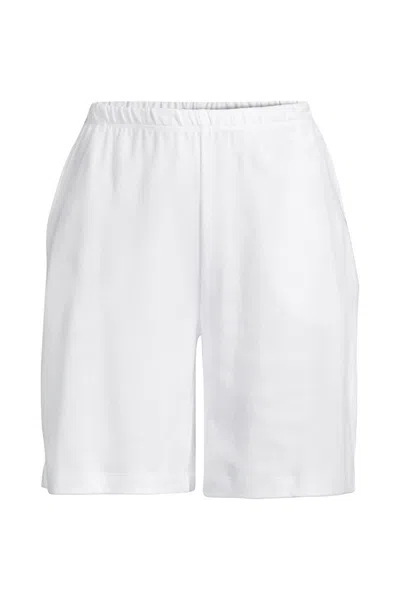 Lands' End Women's Plus Size Women's Sport Knit High Rise Shorts In White