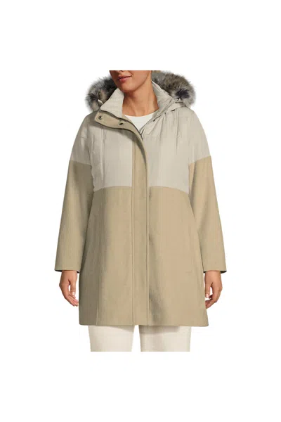 Lands' End Women's Plus Size Wool Hybrid Coat In Neutral