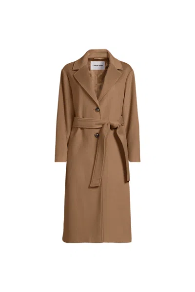 Lands' End Women's Plus Size Wool Wrap Long Coat In Brown