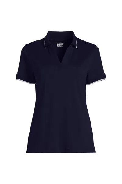 Lands' End Women's Plus Supima Short Sleeve Tipped Johnny Collar Polo Shirt In Blue
