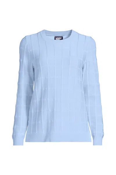 Lands' End Women's Plus Windowpane Textured Pullover Crew Sweater In Blue