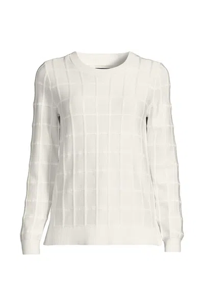 Lands' End Women's Plus Windowpane Textured Pullover Crew Sweater In Ivory