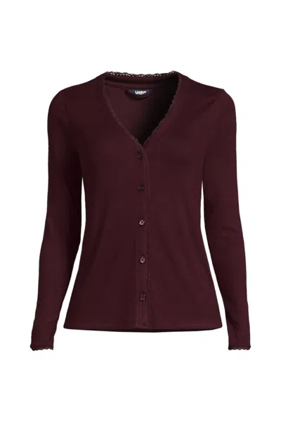 Lands' End Women's Pointelle Long Sleeve Sleep Cardigan In Red