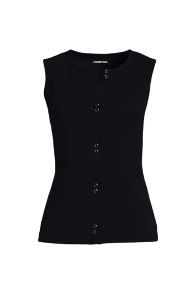 Lands' End Women's Polished Rib Button Front Tank In Black
