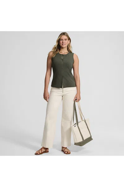Lands' End Women's Polished Rib Button Front Tank In Green