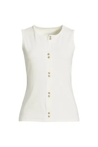 Lands' End Women's Polished Rib Button Front Tank In White