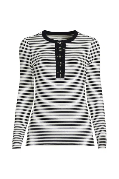 Lands' End Women's Polished Rib Tie Henley Top In Black