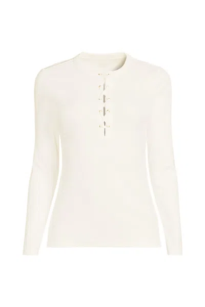 Lands' End Women's Polished Rib Tie Henley Top In White
