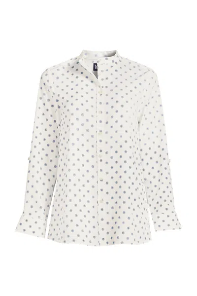Lands' End Women's Poly Crepe Long Sleeve Stand Collar Button Down Blouse In Ivory