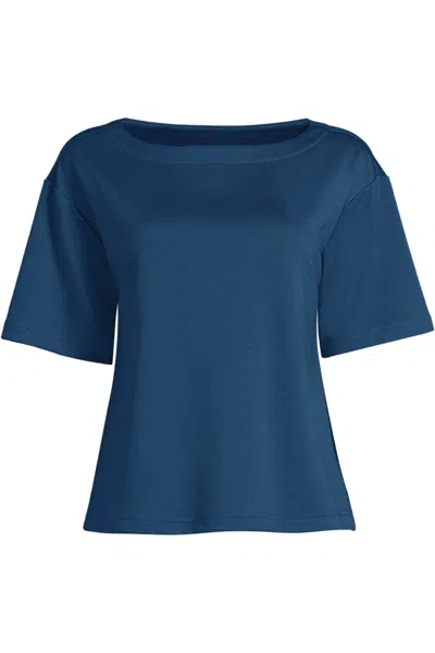 Lands' End Women's Ponte Elbow Sleeve Shirt In Blue