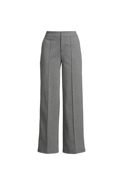 Lands' End Women's Ponte Pintuck Wide Leg Pants In Gray