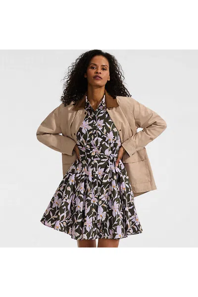 Lands' End Women's Poplin Button Front Dress With Godets In Brown