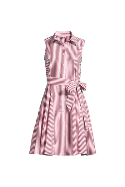 Lands' End Women's Poplin Button Front Dress With Godets In Red