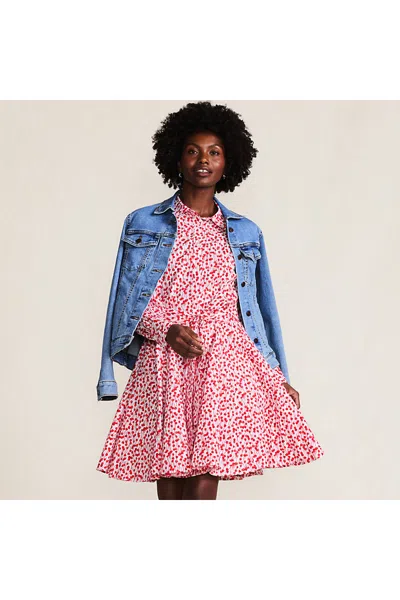 Lands' End Women's Poplin Button Front Dress With Godets In Multi