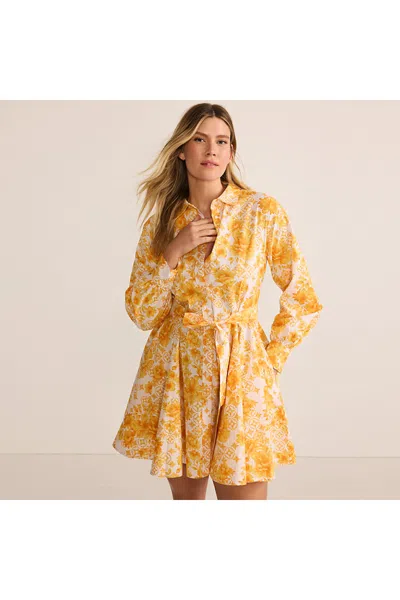 Lands' End Women's Poplin Button Front Dress With Godets In Multi