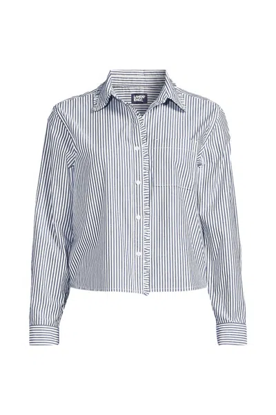 Lands' End Women's Poplin Cropped Shirt With Ruffles In Blue