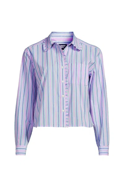 Lands' End Women's Poplin Cropped Shirt With Ruffles In Purple