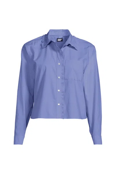 Lands' End Women's Poplin Cropped Shirt With Ruffles In Blue