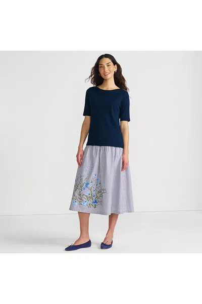 Lands' End Women's Poplin Drop Waist Midi Skirt - Set Bottom In Blue