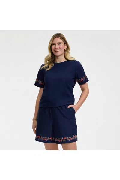 Lands' End Poplin Eyelet Back Tie Shirt In Blue