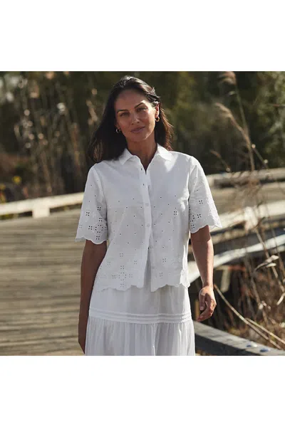 Lands' End Women's Poplin Eyelet Button Front Shirt In Transparent