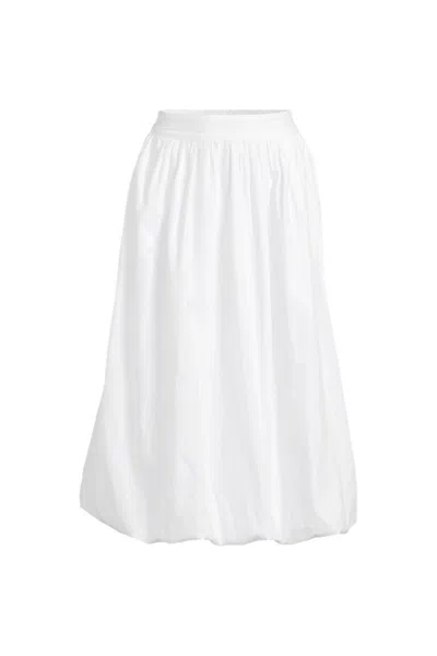 Lands' End Women's Poplin High Rise Bubble Hem Midi Skirt In White