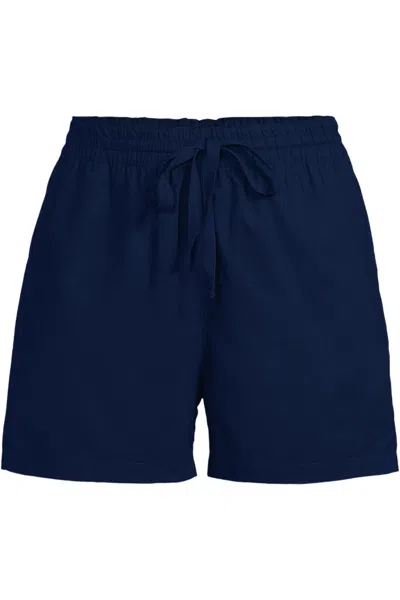 Lands' End Women's Poplin High Rise Pull On 5" Shorts In Blue