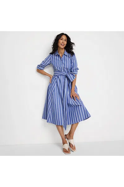 Lands' End Women's Poplin Midi Wrap Front Dress In Blue