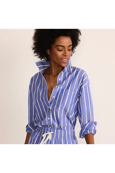 Lands' End Women's Poplin Oversized Button Down Shirt In Blue