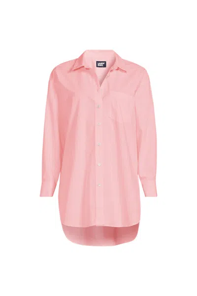 Lands' End Women's Poplin Oversized Button Down Shirt In Pink