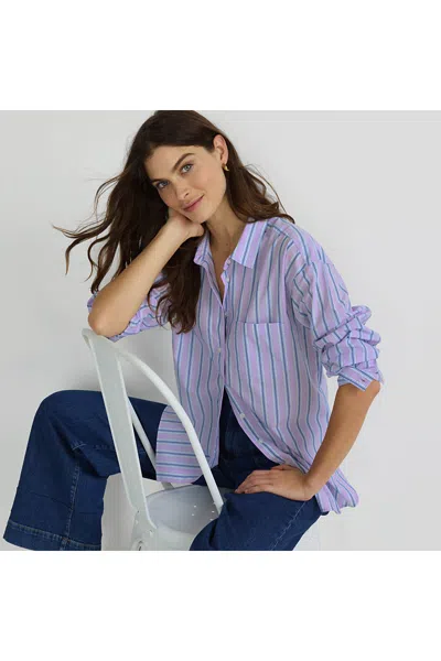 Lands' End Women's Poplin Oversized Button Down Shirt In Purple