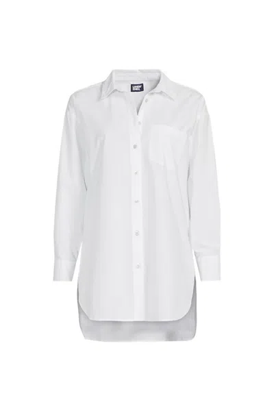 Lands' End Women's Poplin Oversized Button Down Shirt In White