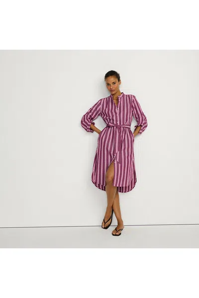 Lands' End Women's Poplin Oversized Puff Sleeve Midi Shirt Dress In Red