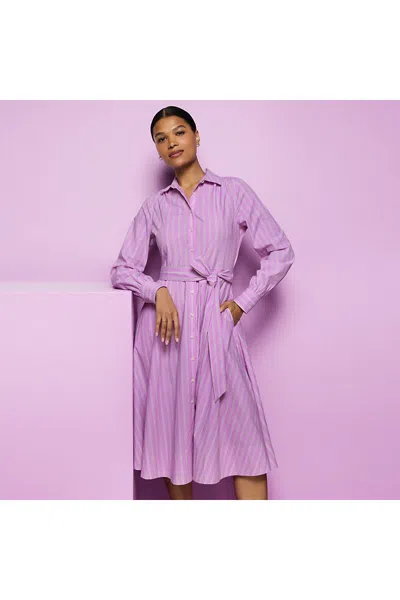 Lands' End Women's Tall Poplin Perfect Shirt Dress In Purple