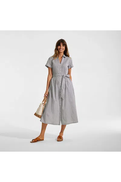 Lands' End Women's Poplin Pintuck Detail Shirt Dress In Gray