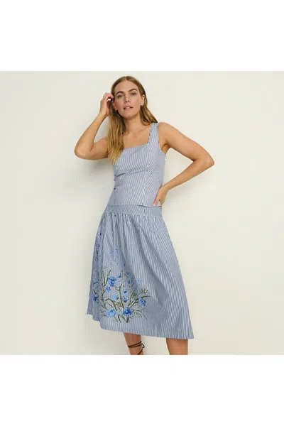 Lands' End Women's Poplin Princess Seam Square Neck Sleeveless Top In Blue