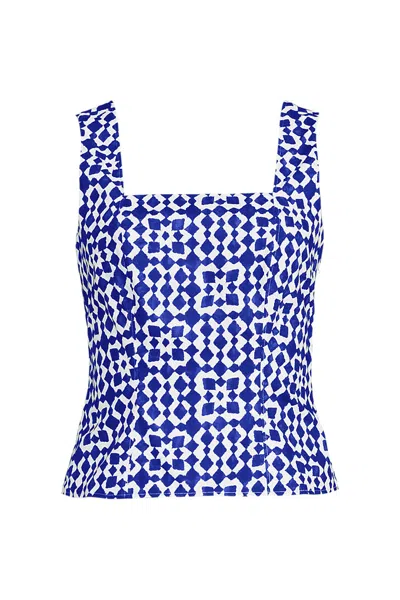 Lands' End Women's Poplin Princess Seam Square Neck Sleeveless Top In Blue