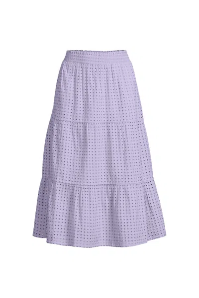 Lands' End Women's Poplin Tiered Eyelet Midi Skirt In Purple