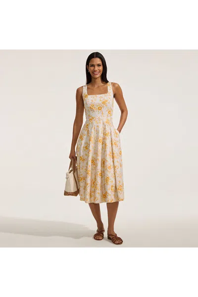 Lands' End Women's Princess Seamed Cotton Poplin Midi Dress In Multi