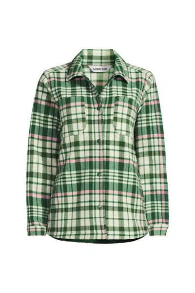Lands' End Women's Print Anyweather Fleece Shirt Jacket In Green