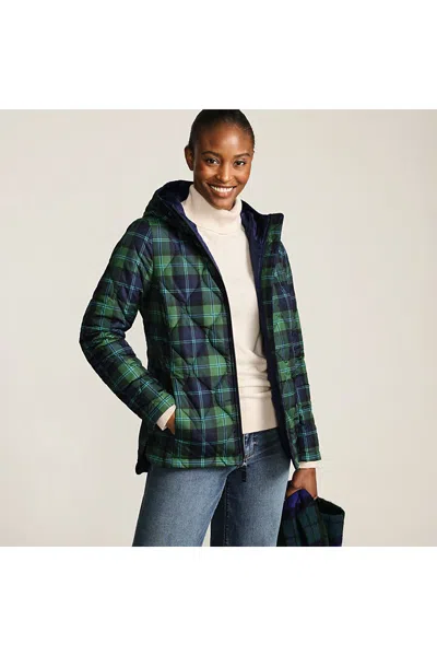 Lands' End Women's Print Featherfree Quilted Insulated Jacket In Blue