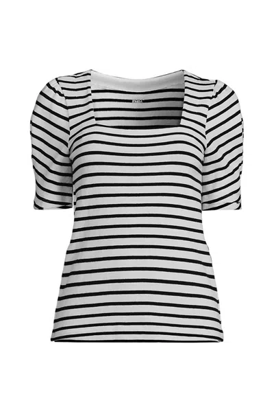 Lands' End Women's Puff Sleeve Mariner Square Neck Top In Multi