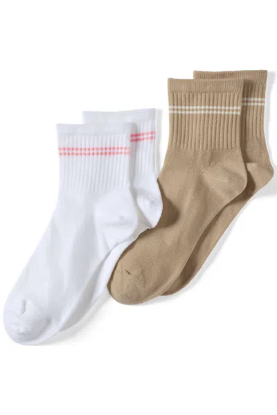 Lands' End Women's Quarter Crew Socks 2 Pack In Multi