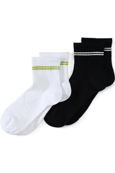 Lands' End Women's Quarter Crew Socks 2 Pack In Black