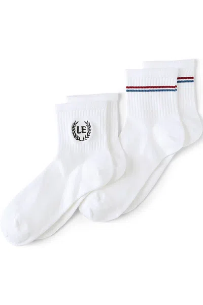 Lands' End Women's Quarter Crew Socks 2 Pack In White