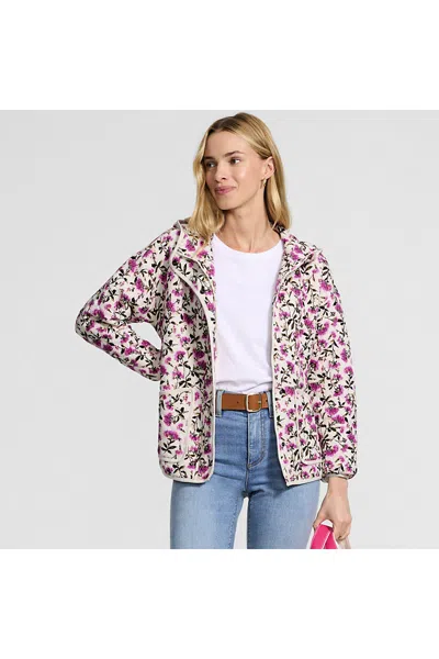 Lands' End Women's Raindefense Knit Quilted Hooded Full Zip Jacket In Pink