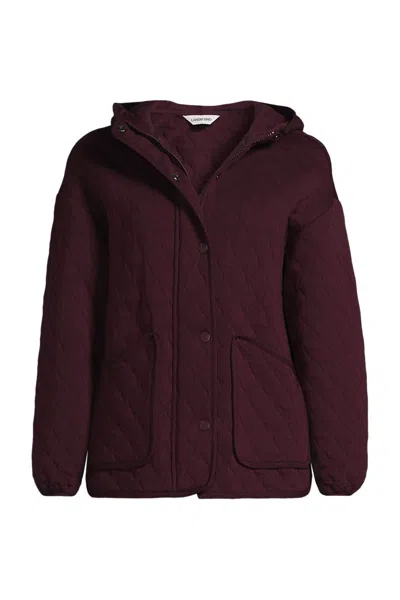 Lands' End Women's Raindefense Knit Quilted Hooded Full Zip Jacket In Burgundy