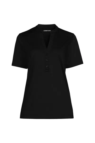 Lands' End Women's Rapid Dry Short Sleeve V-neck Henley Shirt In Black